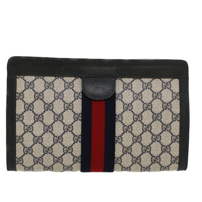 GUCCI GG Canvas Sherry Line Clutch Bag Gray Red Navy 89.01.002  45958