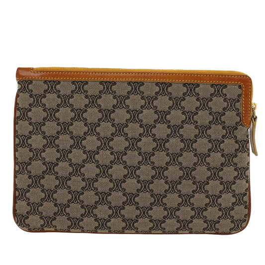 Celine Paris Macadam Clutch Bag Canvas Leather Beige Brown  45981