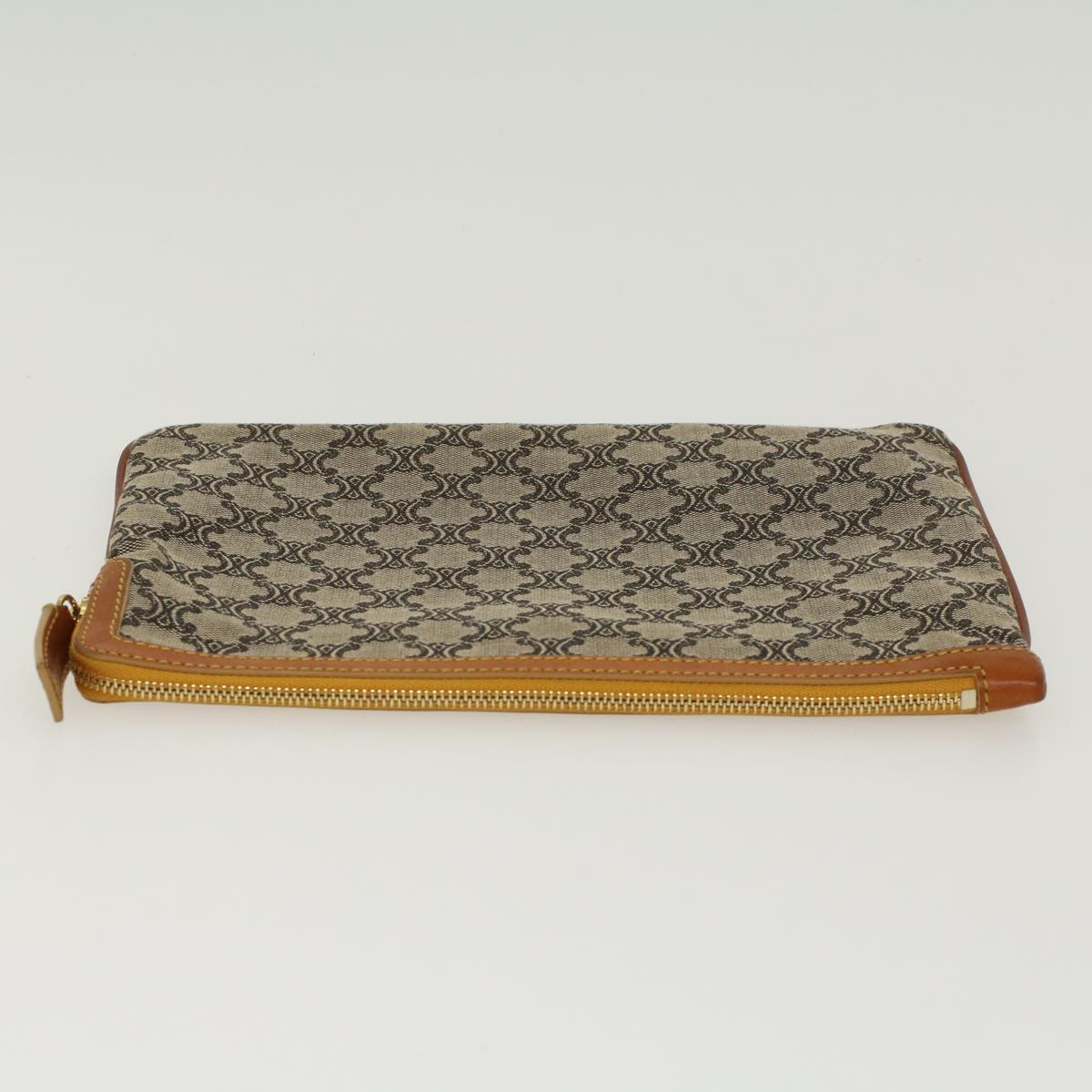 Celine Paris Macadam Clutch Bag Canvas Leather Beige Brown  45981