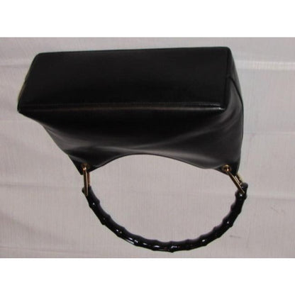 Gucci Vintage Pursesdesigner Purses Black Leather With V Top And Bamboo Handle Hobo Bag