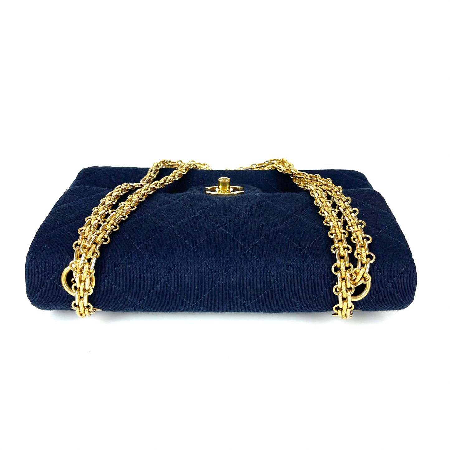 Vintage Classic Small Double Flap Jersey Bag in Navy Blue