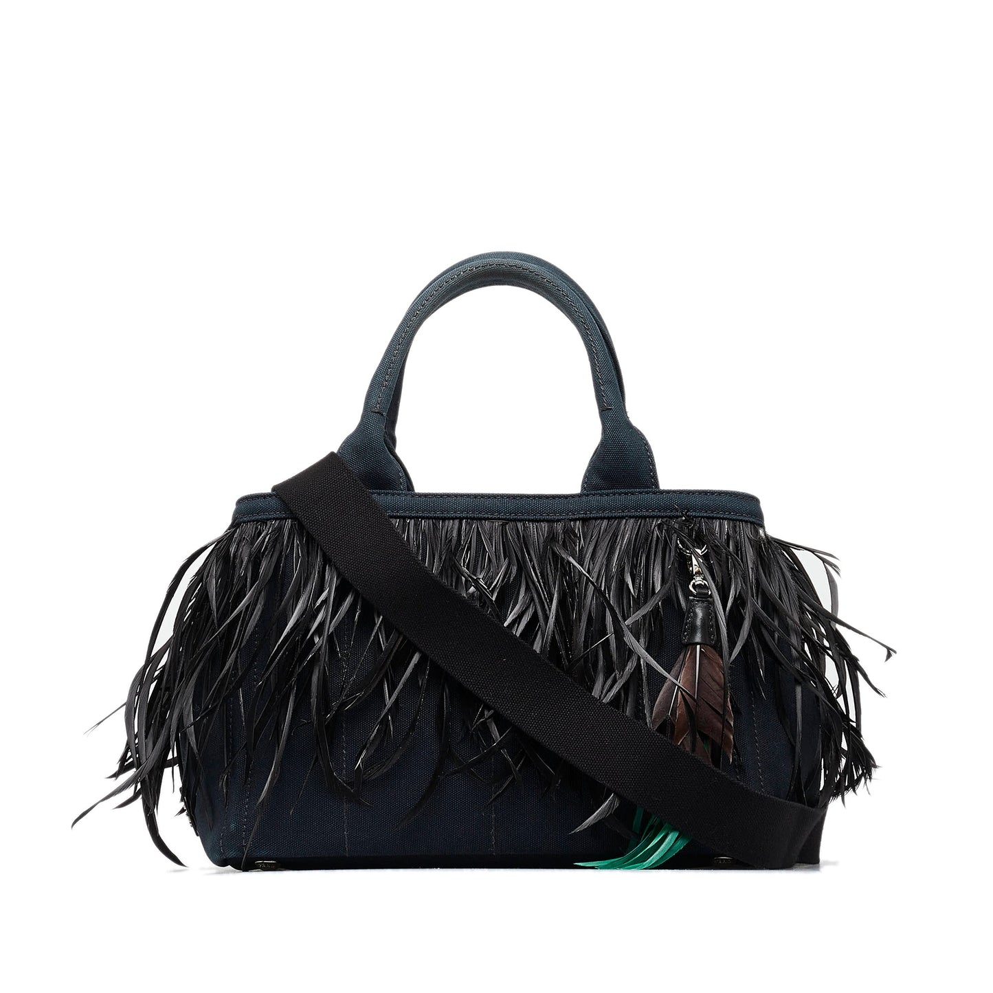 Prada Mini Canapa Convertible Canvas and Feather Tote Satchel