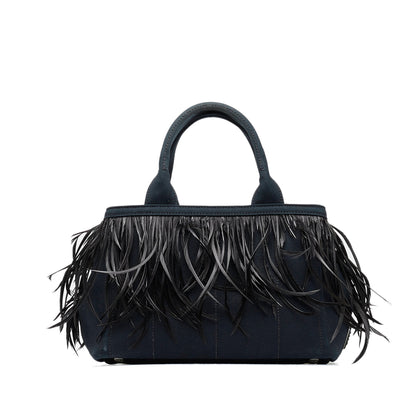 Prada Mini Canapa Convertible Canvas and Feather Tote Satchel