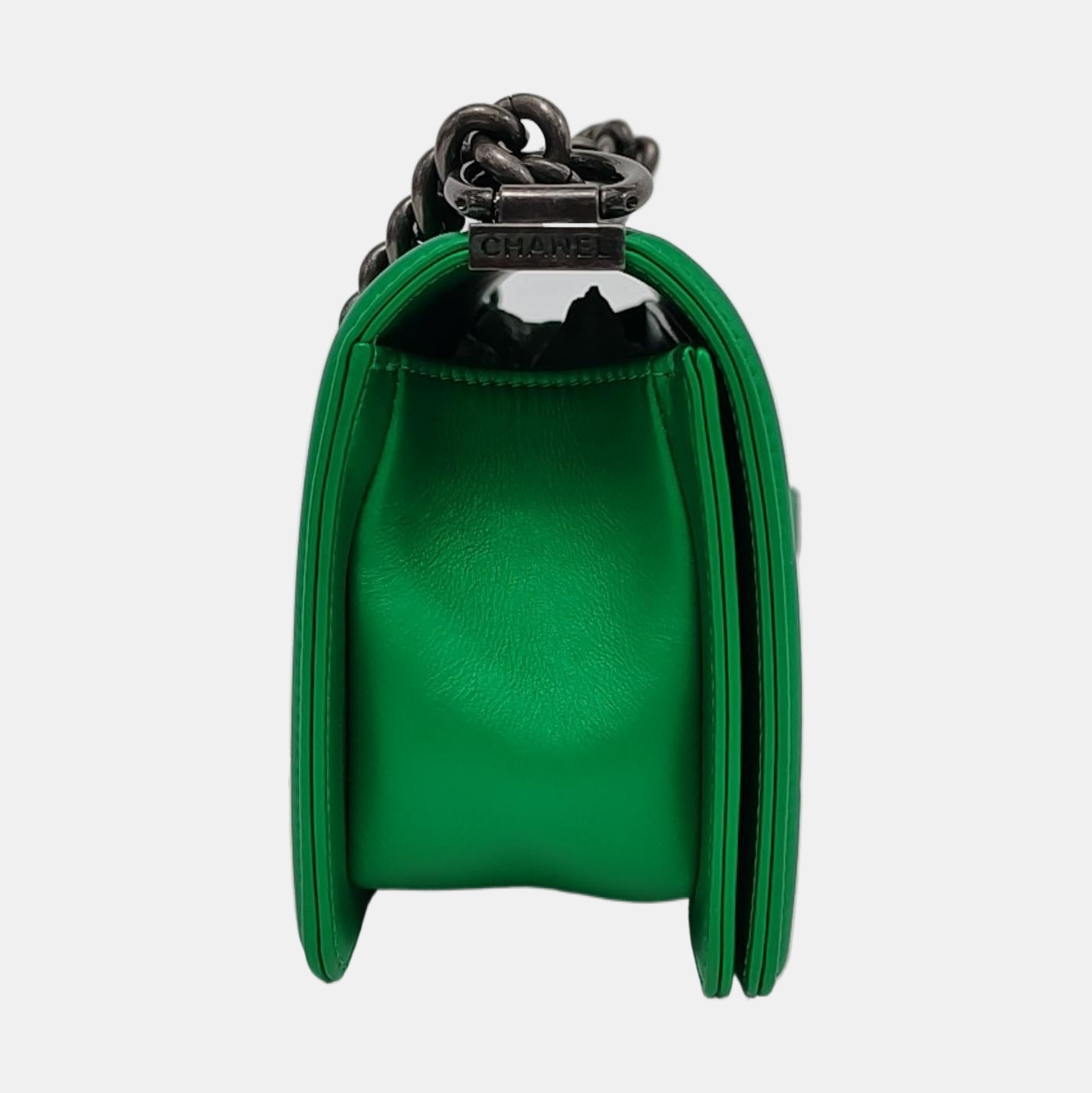 Chanel Le Boy Small Green Calfskin Leather Bag Antiqued Silver Hardware 2014-2015