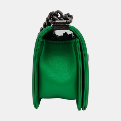 Chanel Le Boy Small Green Calfskin Leather Bag Antiqued Silver Hardware 2014-2015