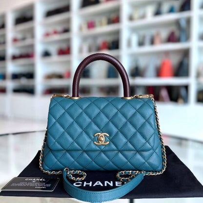 Chanel Coco Handle Small - Caviar Quilted Blue Gold Hardware Series 28