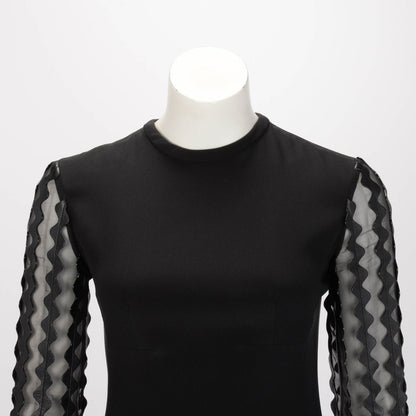 Louis Vuitton Black Silk & Leather Ric Rac Dress FR 34