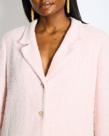 Chanel Pastel Pink Vintage Tweed Jacket with Silver and Beige CC Logo Buttons Size FR 38 (UK 10)