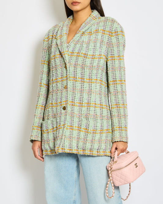 Chanel 1994 Vintage Green, Orange and Purple Tweed Jacket with Brushed Gold CC Logo Buttons Size FR 38 (UK 10)