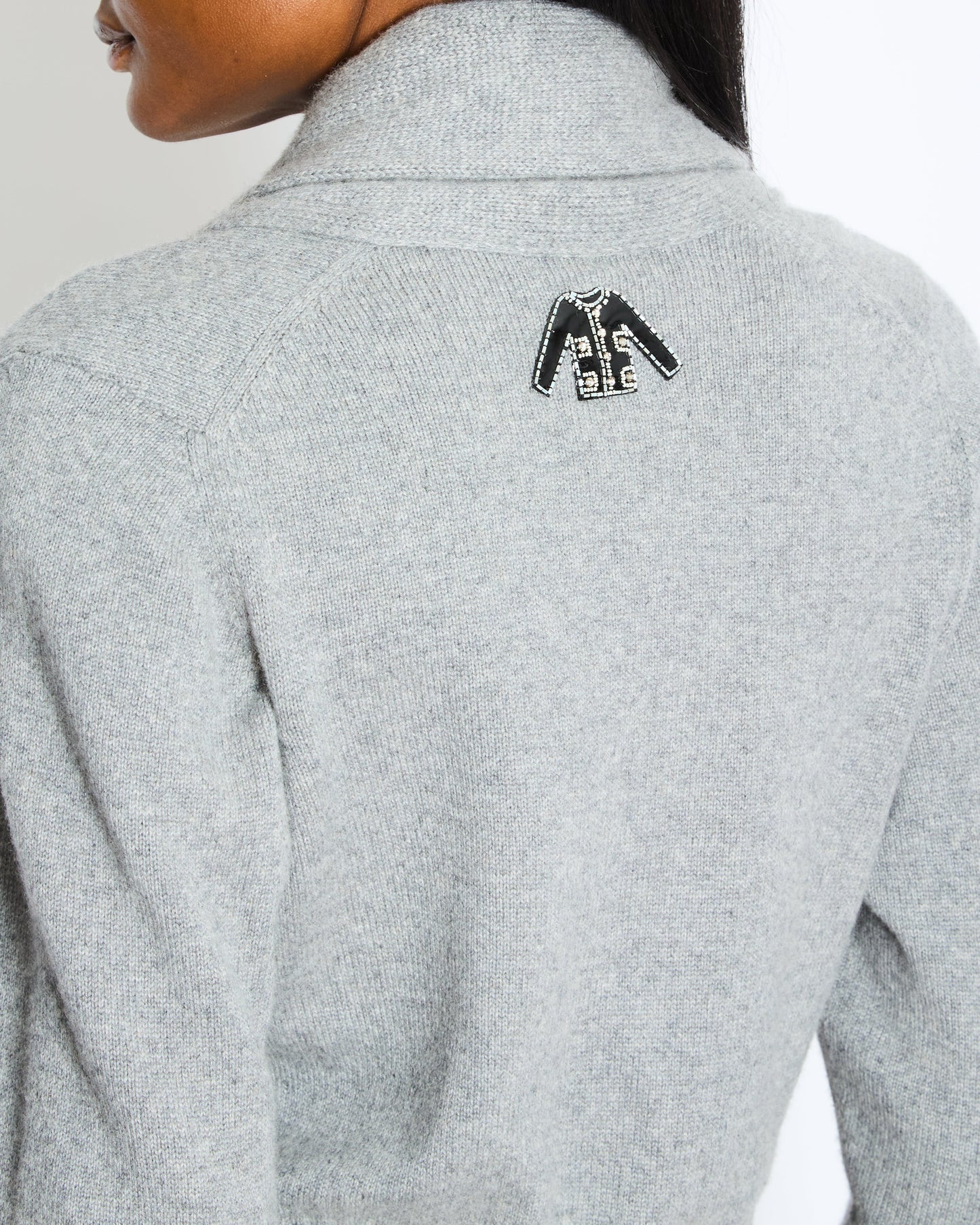 Chanel Grey Cashmere Long Cardigan with Silver CC Buttons Size FR 36 (UK 8)