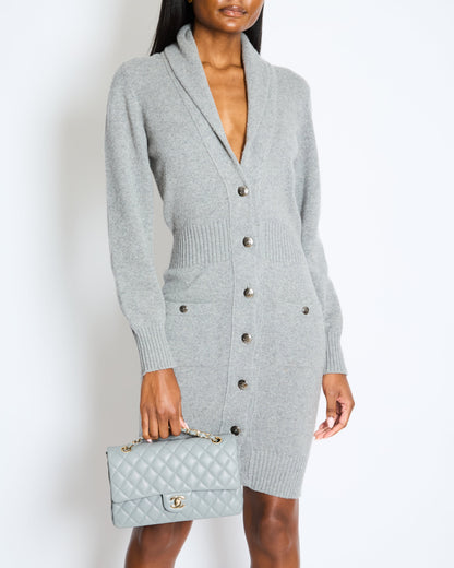 Chanel Grey Cashmere Long Cardigan with Silver CC Buttons Size FR 36 (UK 8)