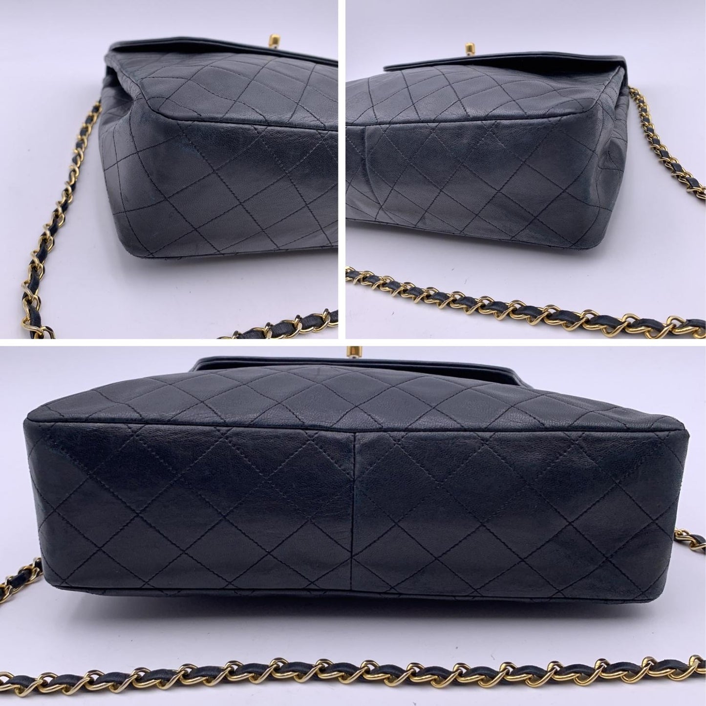 Chanel Vintage Black Quilted Trapeze Flap Shoulder Bag with Wallet