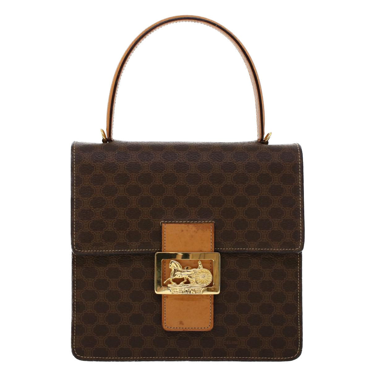 Celine Macadam Canvas Hand Bag PVC Leather 2way Brown  46306
