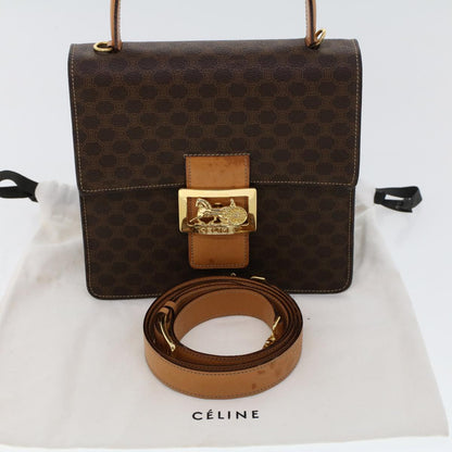 Celine Macadam Canvas Hand Bag PVC Leather 2way Brown  46306