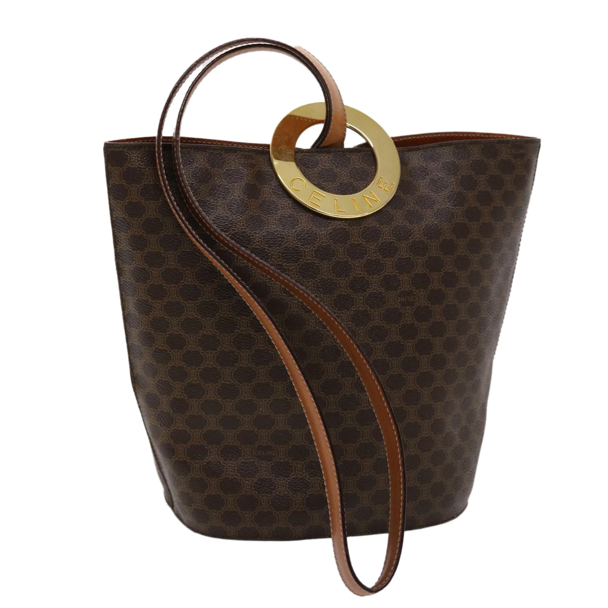 Celine Macadam Canvas Hand Bag PVC Leather Brown  46307