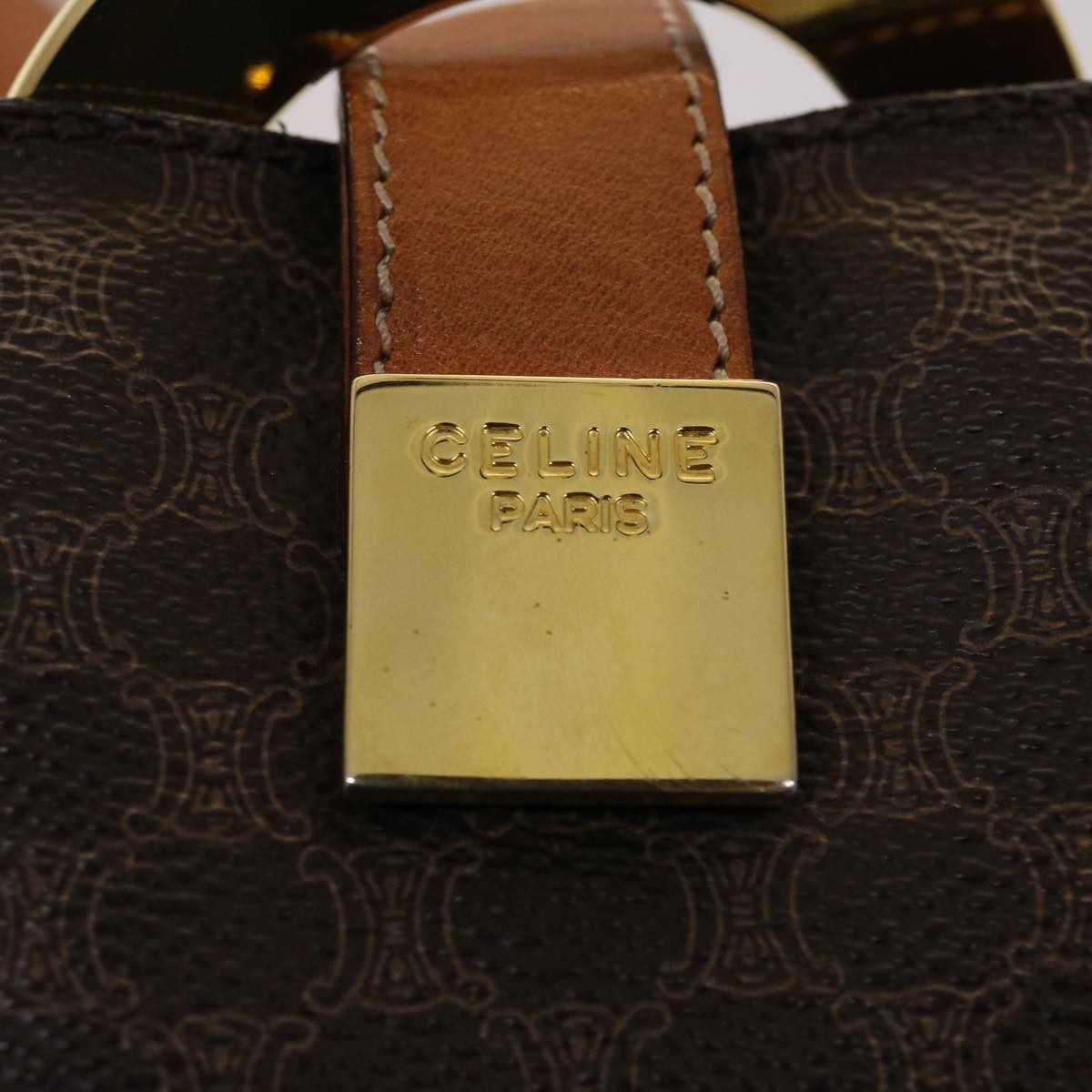 Celine Macadam Canvas Hand Bag PVC Leather Brown  46307