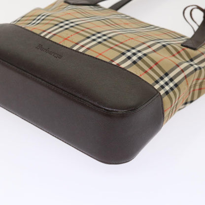 BurberrySs Nova Check Hand Bag Nylon Leather Beige Auth 46309