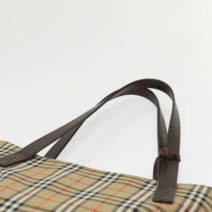 BurberrySs Nova Check Hand Bag Nylon Leather Beige Auth 46309