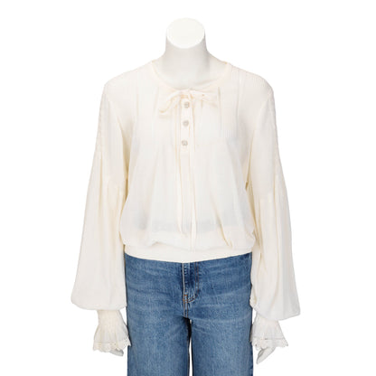 Chanel Ivory Knitted Pintuck Detail Blouse FR 50