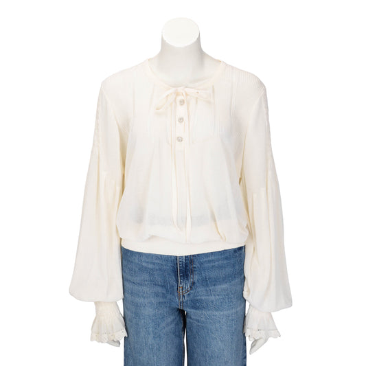 Chanel Ivory Knitted Pintuck Detail Blouse FR 50