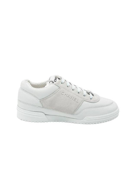 Lettering Two Tone Sneakers Suede Calfskin White Chanel
