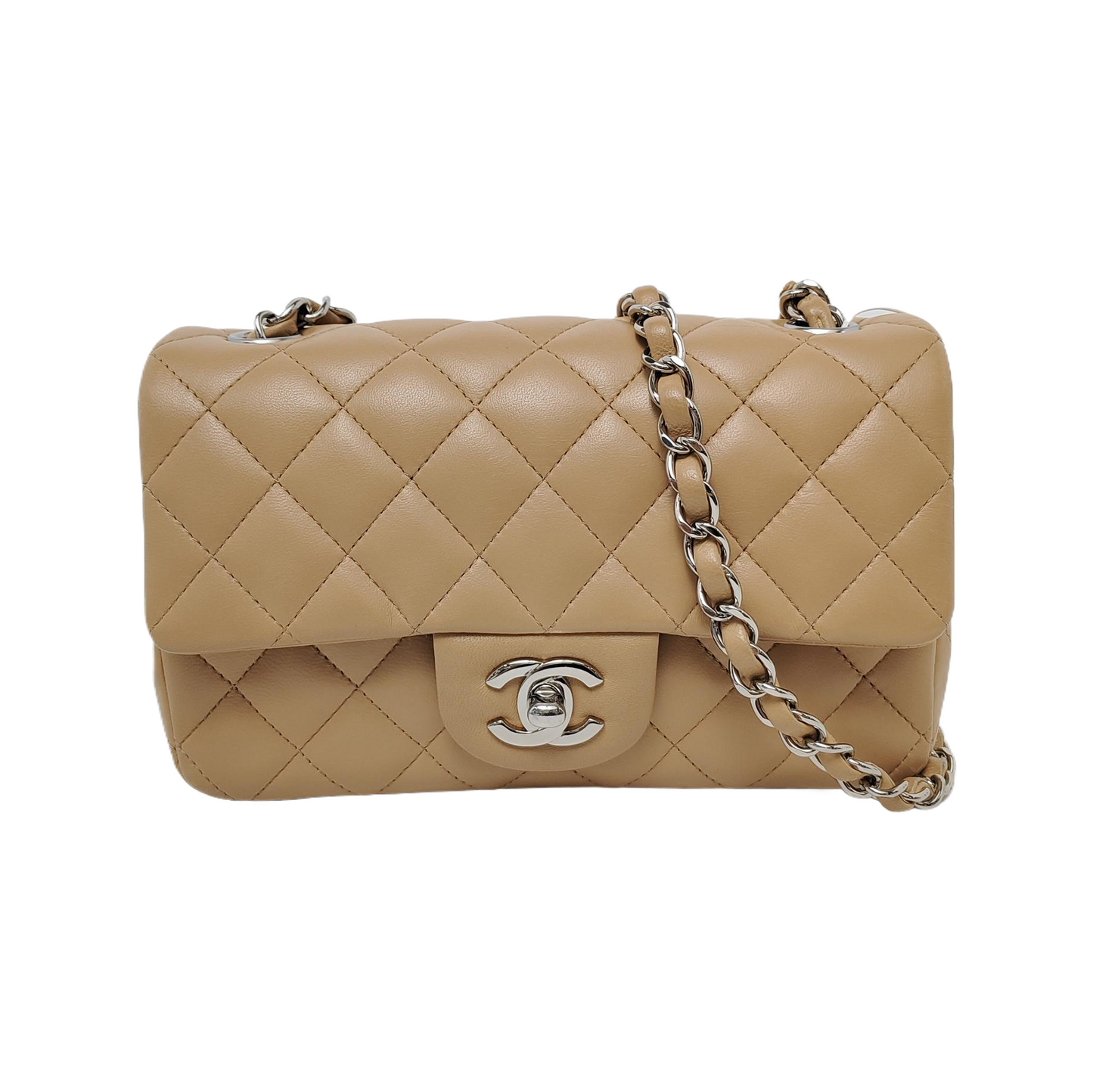 Chanel Classic Flap Rectangular Mini Beige Lambskin Silver Hardware 2018