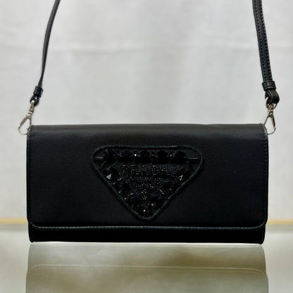 Prada Black Tessuto Nylon Beaded Wallet on Chain