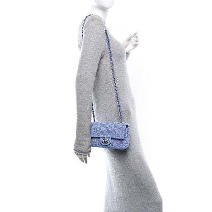 Tweed Quilted Mini Rectangular Flap Blue White