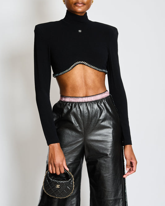 Chanel 24/C Black High Neck CC Crop Top with Scalloped Diamante Hem Size FR 38 (UK 10)
