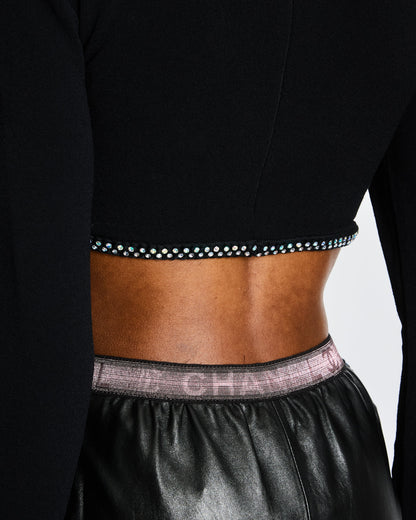 Chanel 24/C Black High Neck CC Crop Top with Scalloped Diamante Hem Size FR 38 (UK 10)