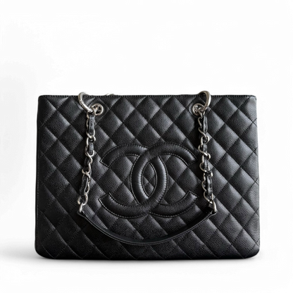 Chanel GST Grand Shopping Tote - Caviar Quilted Black Silver Hardware Series 13