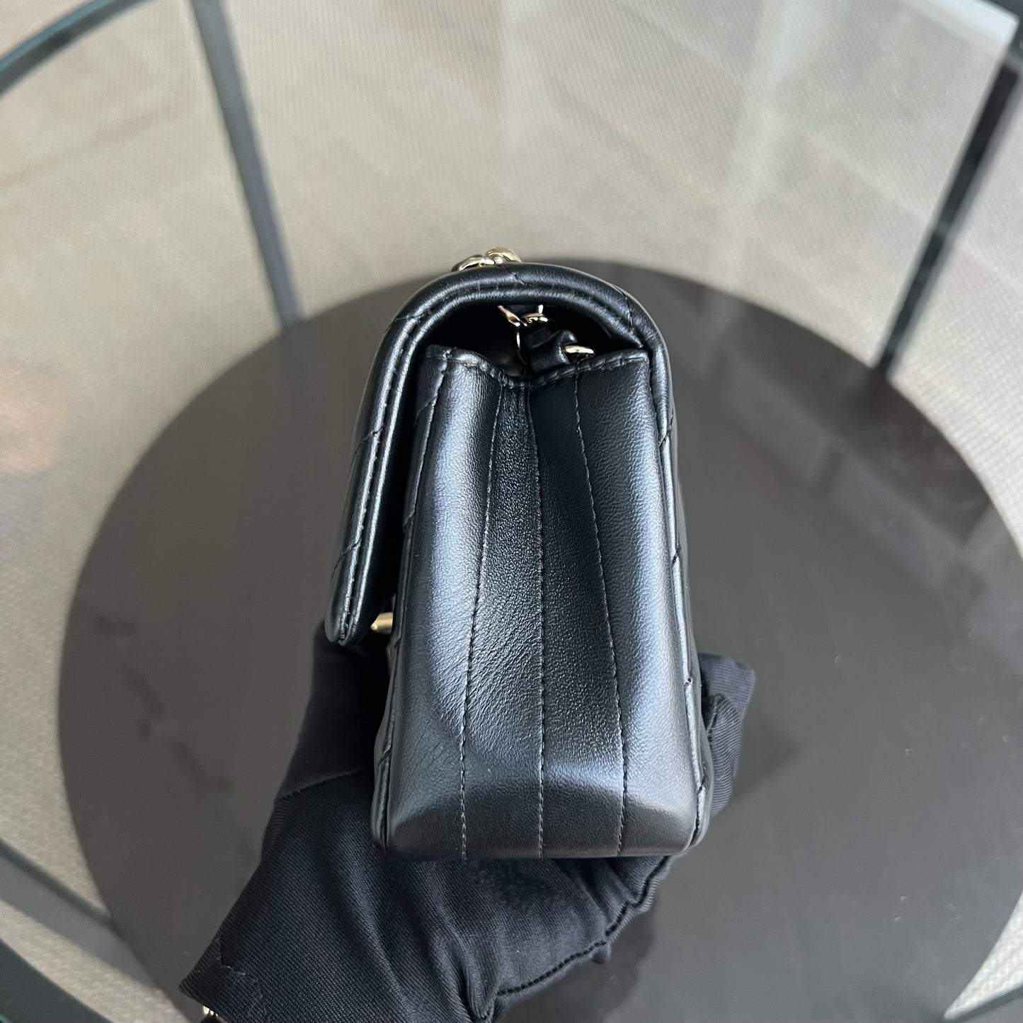 *Full Set, Receipt* Mini Rectangular Double Flap 20CM Chevron Lambskin Black GHW No 24