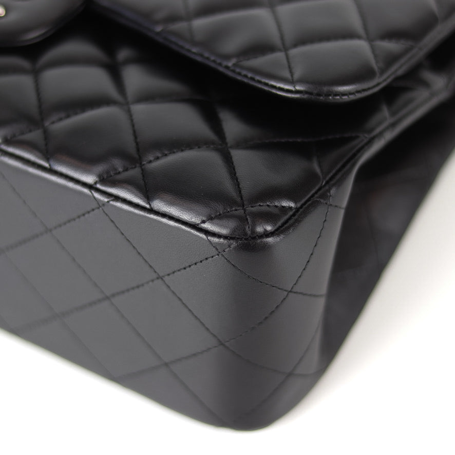 Jumbo Double Flap in Black Lambskin with SHW