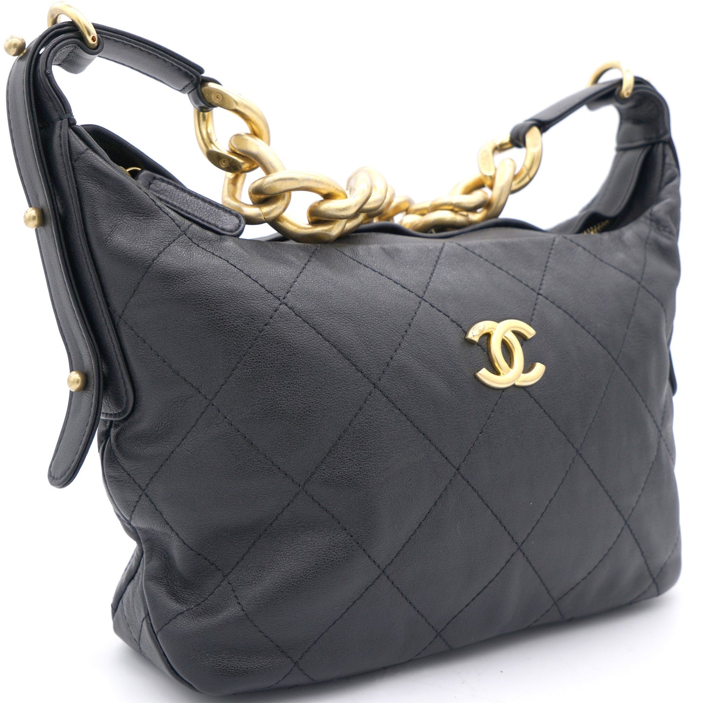 Lambskin Quilted Small Hobo Black