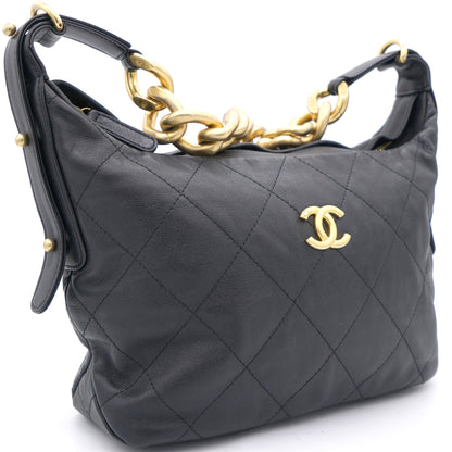 Lambskin Quilted Small Hobo Black