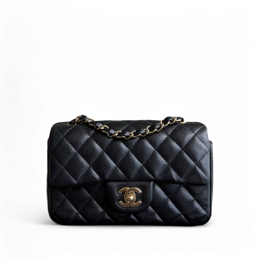 Chanel Classic Flap Mini - Caviar 20CM Quilted Black Gold Hardware Series 25