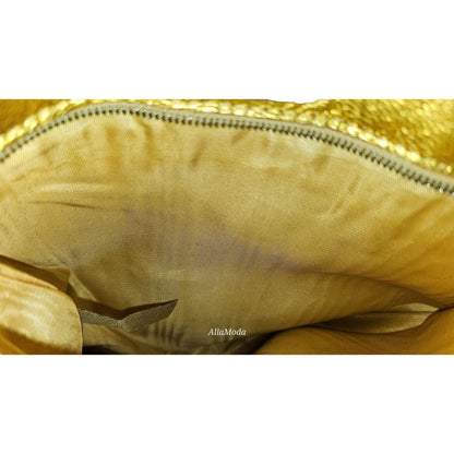 Fendi gold reptile tote with chrome FF accents