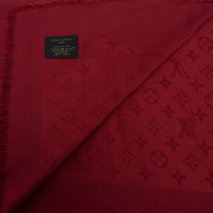 Louis Vuitton Red Silk & Wool Monogram Classic Fringed Shawl
