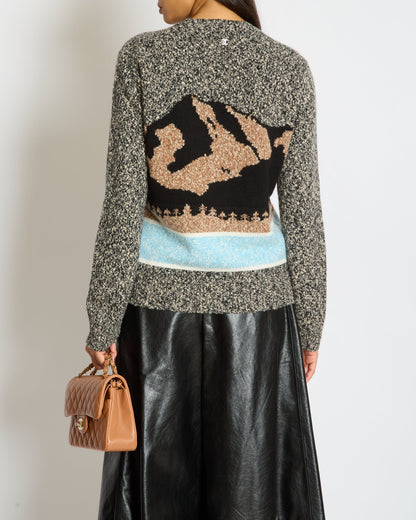Chanel 24N Grey, Brown and Blue Mountain Cashmere and Wool Jumper with Logo Detail  Size FR 36 (UK 8)