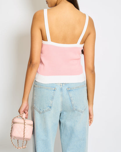 Chanel Cruise Pink and White Tank Top with CC logo and White Towelling detailing Size FR 36 (UK8)