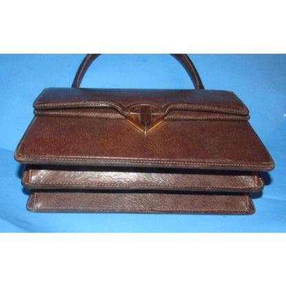Gucci Brown Boar Skin Leather Satchel With Contrast Stitching And Gold Accents