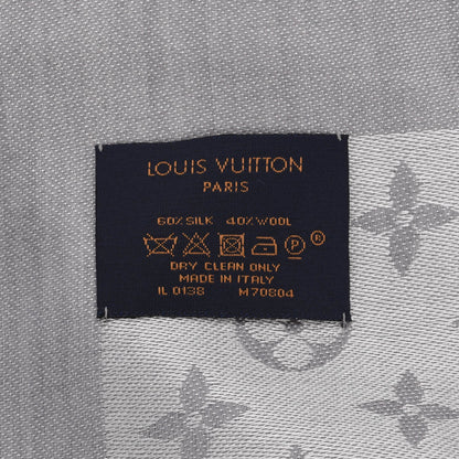 Louis Vuitton Pearl Grey Silk & Wool Denim Monogram Shawl