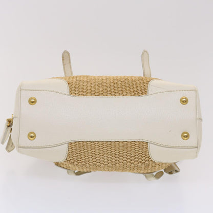 PRADA Chain Hand Bag Straw Leather White Auth 47376