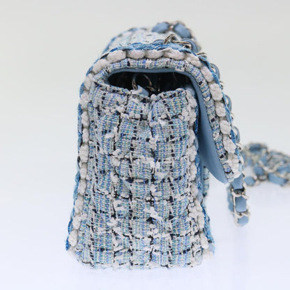 Chanel Chain Shoulder Bag Tweed Blue CC Auth A