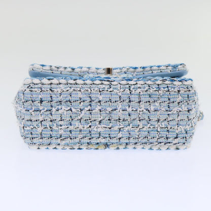 Chanel Chain Shoulder Bag Tweed Blue CC Auth A