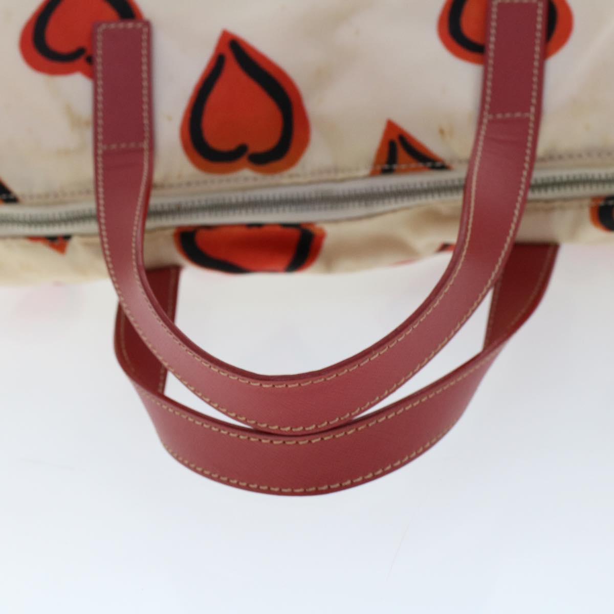 PRADA Hand Bag Nylon Leather 2way White Orange Auth 47523