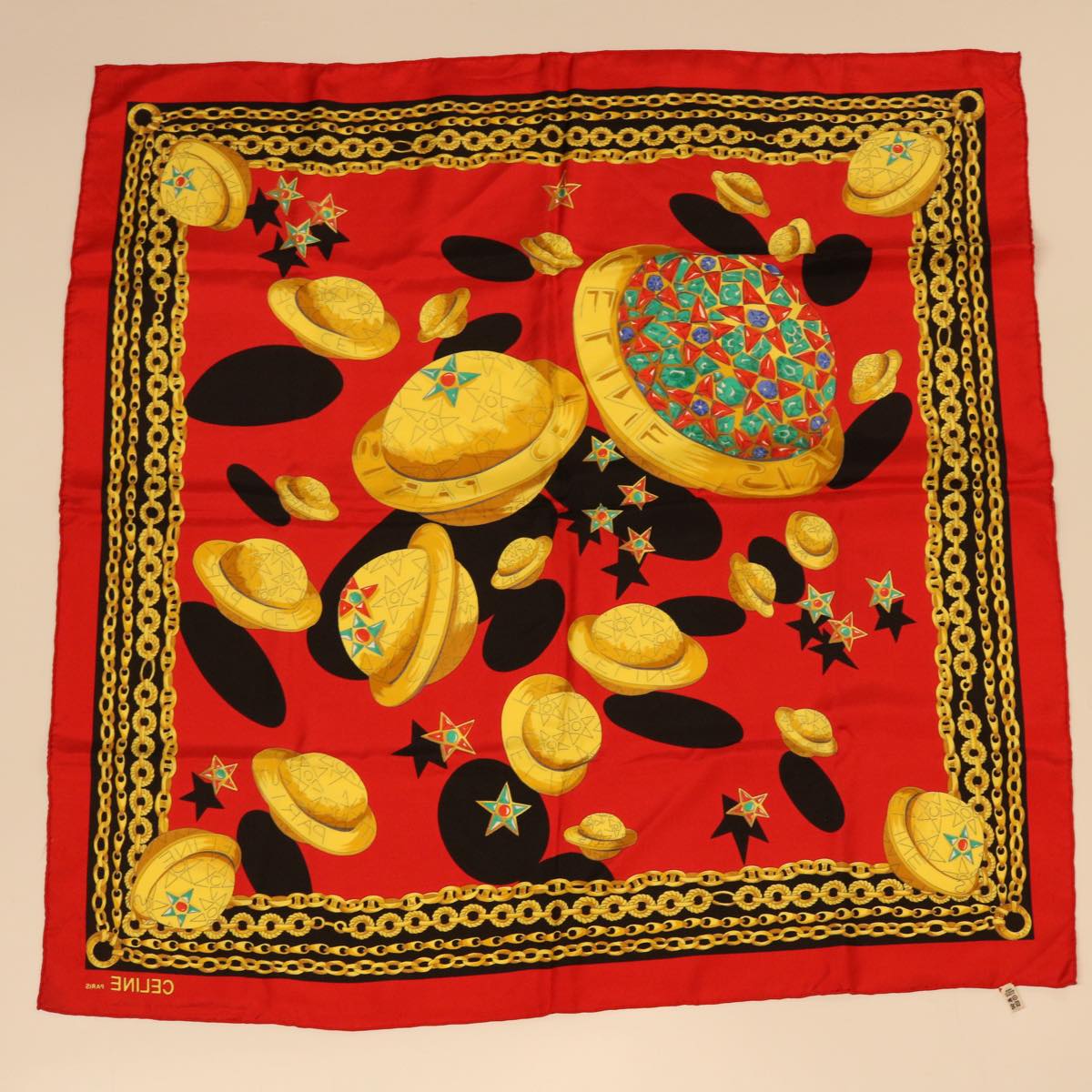 Celine Scarf Silk Red Black yellow  47529