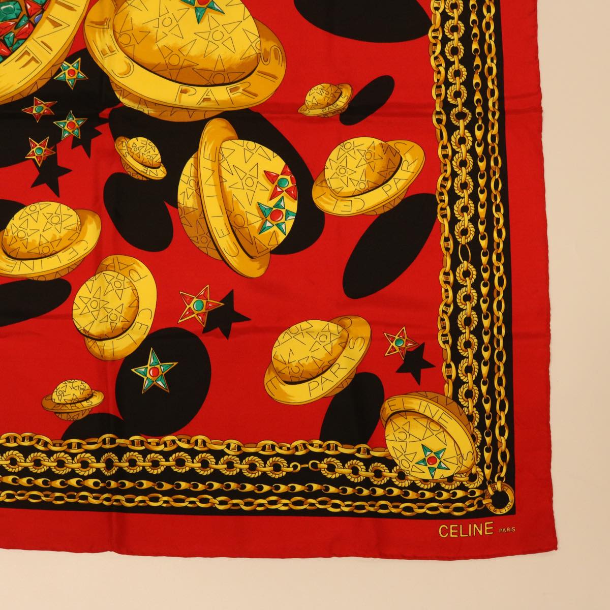 Celine Scarf Silk Red Black yellow  47529
