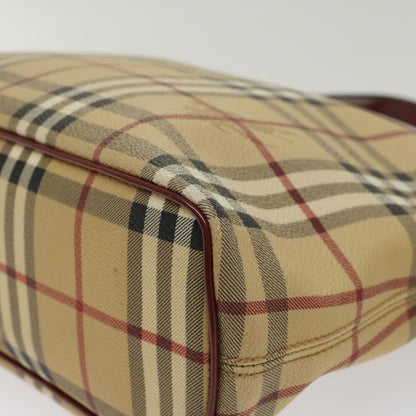 Burberry Nova Check Hand Bag PVC Leather Beige Auth 47676