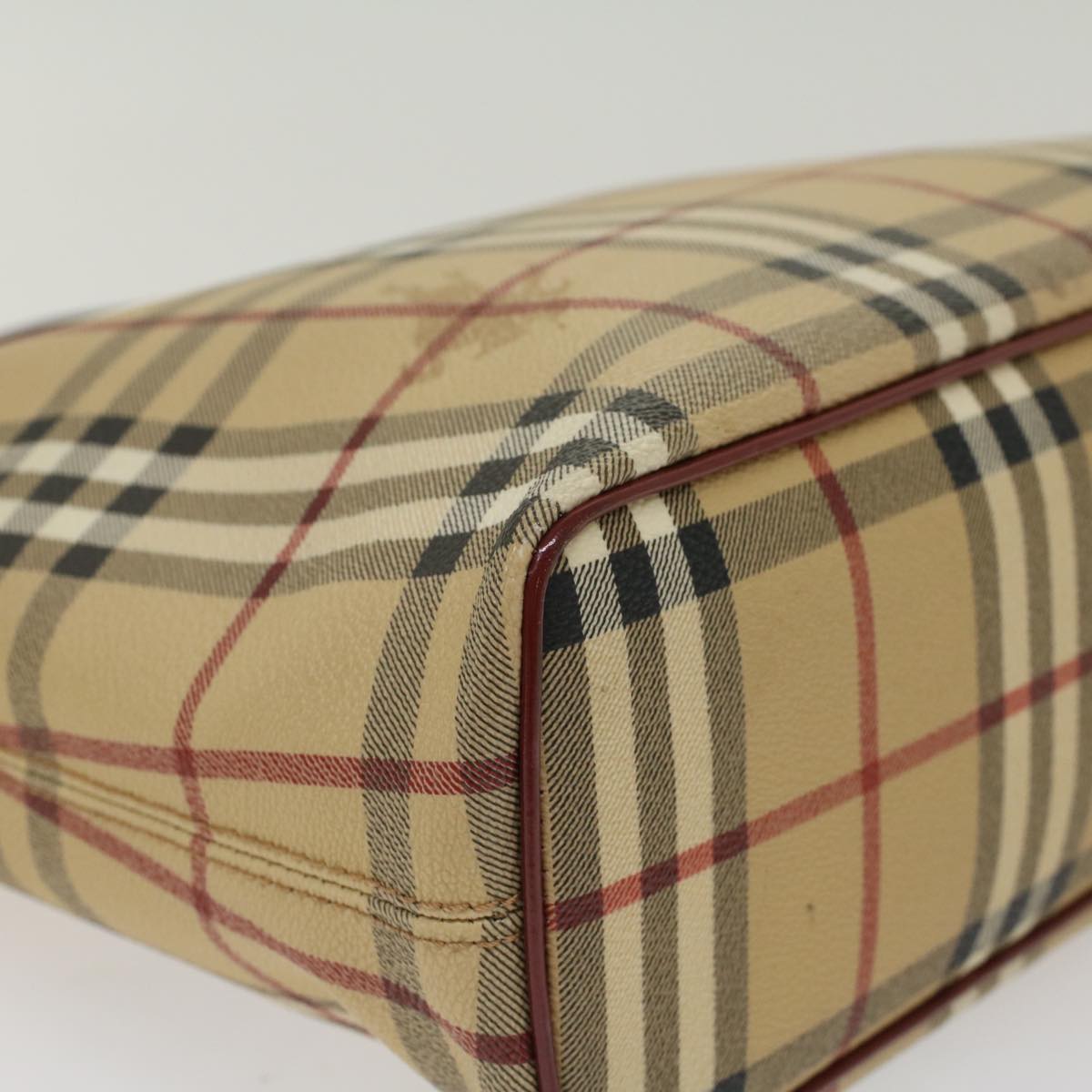 Burberry Nova Check Hand Bag PVC Leather Beige Auth 47676